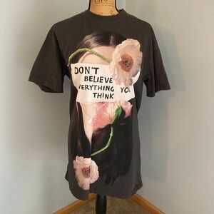 NWOT Desigual T Shirt Dress Brown with Pink Floral and Text Women Size XL/XXL